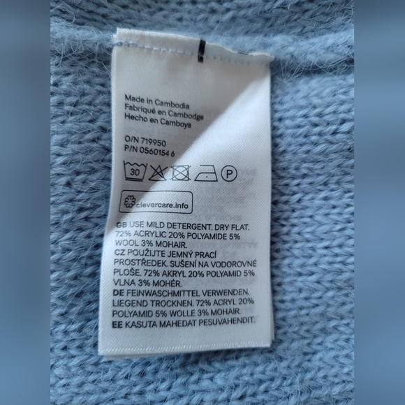 H&M Women's Sweater Knitted Balloon Sleeve Wool/Mohair Blend Blue Medium - Picture 11 of 16